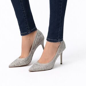 VANELI di Notte Glam Silver Crystal Embellished Pointed Toe Heels Stilettos